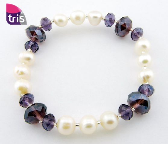 PULSERA PERLA+CRISTAL LILA