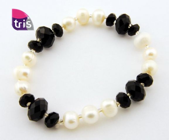 PULSERA PERLA+CRISTAL NEGRO