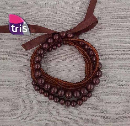 PULSERA PERLAS+BEADS 5V MARRON