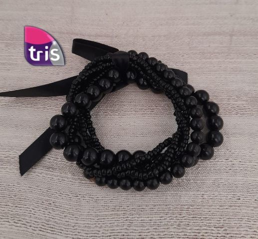 PULSERA PERLAS+BEADS 5V NEGRO