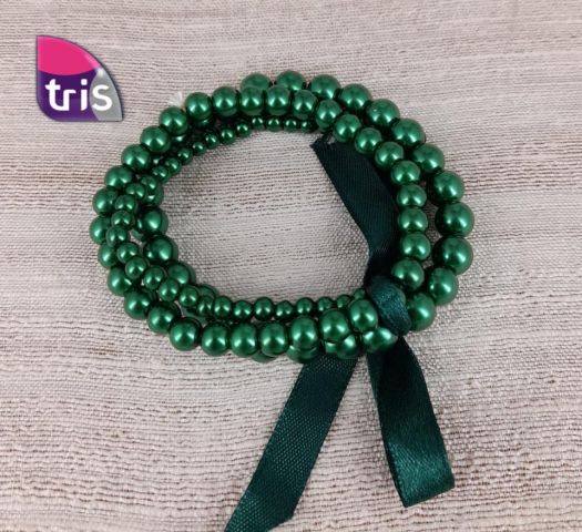 PULSERA PERLAS+BEADS 5V VERDE