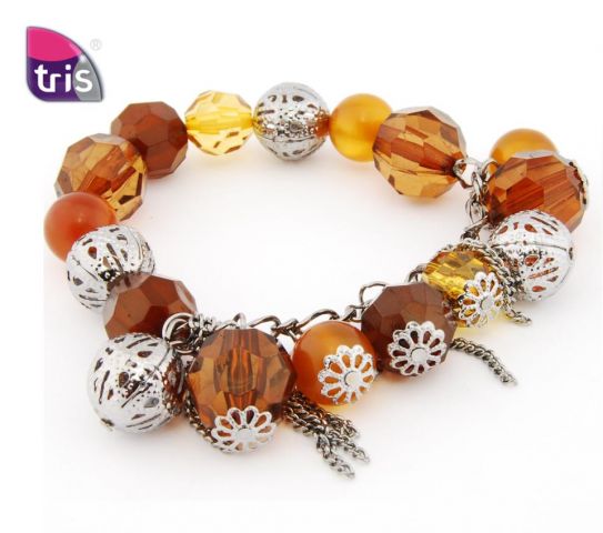 PULSERA 1 LINEA BOLAS METAL HANGING MARRON