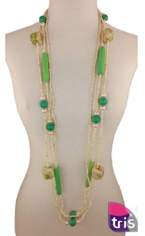 COLLAR VERDES, CUBO MACHE Y PERLAS