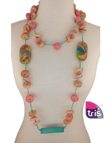 COLLAR ROSAS PIEZA VERDE LARG PAST PLANA MACHE