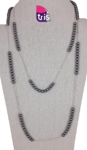 COLLAR LARGO PERLAS FINAS C/CADENA GRIS