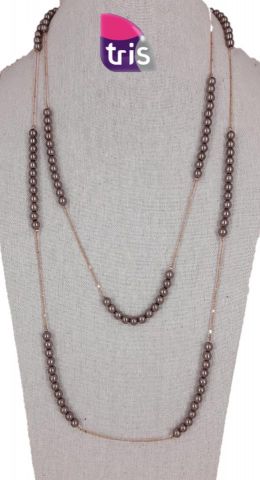 COLLAR LARGO PERLAS FINAS C/CADENA MARRON