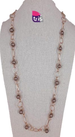 COLLAR CADENA LARGA CON PERLA MARRON