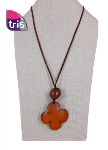 COLLAR RESINA TRASNP. FLOR MARRON