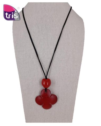 COLLAR RESINA TRASNP. FLOR ROJO