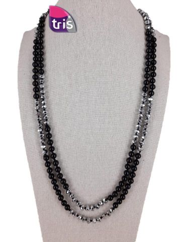 COLLAR LARGO PERLA+CRISBI NEGRO