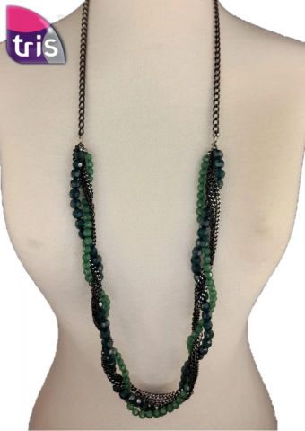 COLLAR LARGO TRENZADO MITAD CAD. VERDE