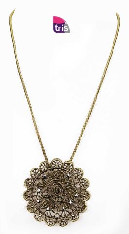 COLLAR COLG. LACE RDO. FLOR IN. DORADO