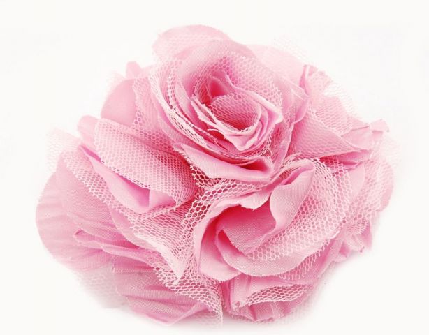 BROCHE FLOR CAPAS TELA TUL ROSA