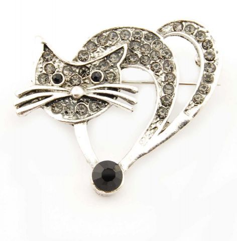 BROCHE GATO PLATEADO