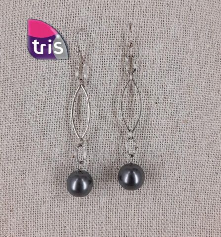 PENDIENTES CADENA LARGA PERLA GRIS