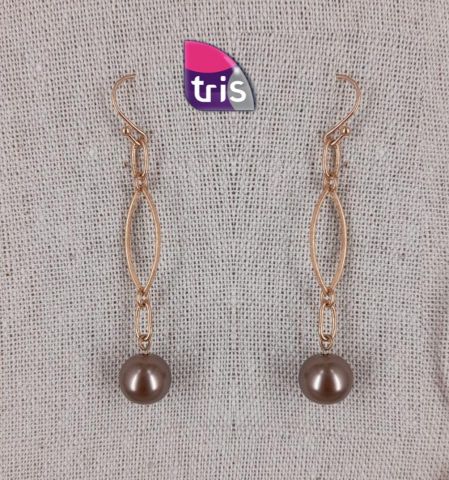 PENDIENTES CADENA LARGA PERLA MARRON