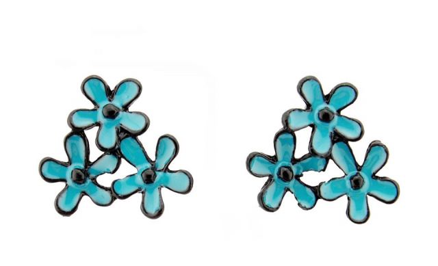 PENDIENTES ESMALTE 3 FLOR MINI AZUL