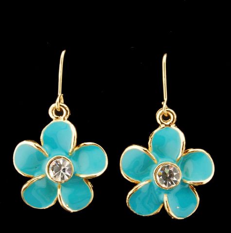 PENDIENTES ESMALTE FLOR SIMPLE AZUL