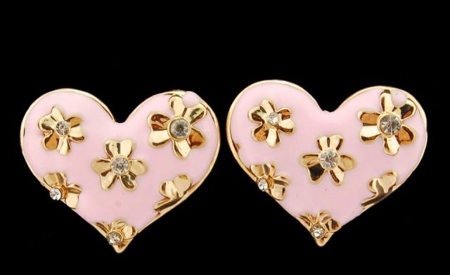 PENDIENTES ESMALTE CORAZON FLOR ROSA