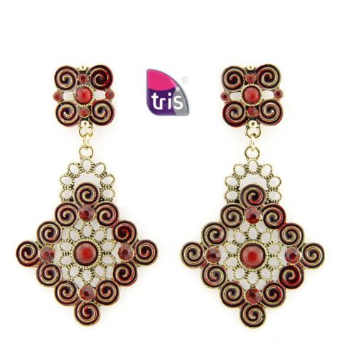 PENDIENTES ROMBO ESPIRALES ROJO