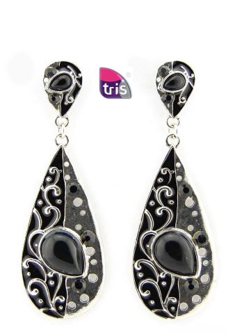 PENDIENTES OVAL CORBATA LAGRIMA NEGRO