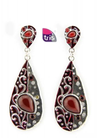 PENDIENTES OVAL CORBATA LAGRIMA ROJO