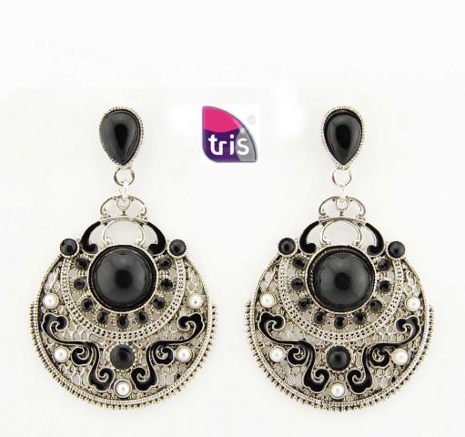 PENDIENTES PLATEADO RDO. SIN CAD. NEGRO