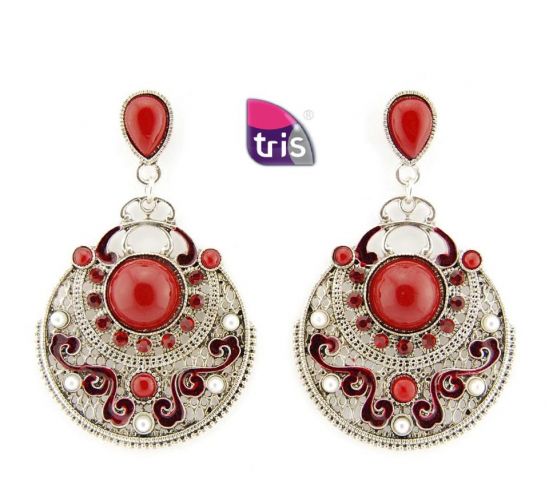 PENDIENTES PLATEADO RDO. SIN CAD. ROJO