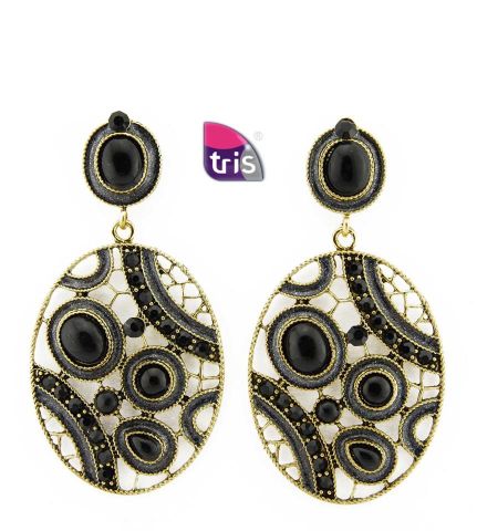 PENDIENTES OVAL NEGRO/DORADO