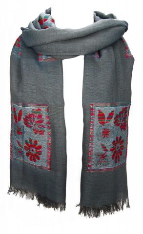 FOULARD PARCHES FLORES GRIS