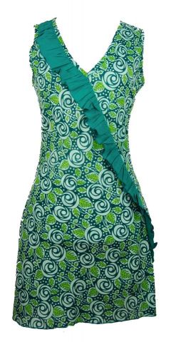 VESTIDO VOLANTE DIAGONAL VERDE TALLA L