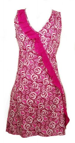 VESTIDO VOLANTE DIAGONAL ROSA TALLA L