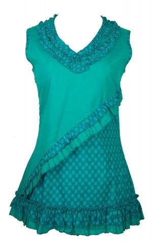 TOP VOLANTES CUELLO PICO VERDE TALLA L