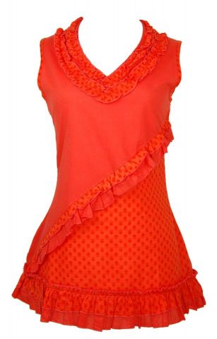 TOP VOLANTES CUELLO PICO NARANJA TALLA L