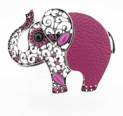 BROCHE ELEFANTE CON PIEL FUCSHIA