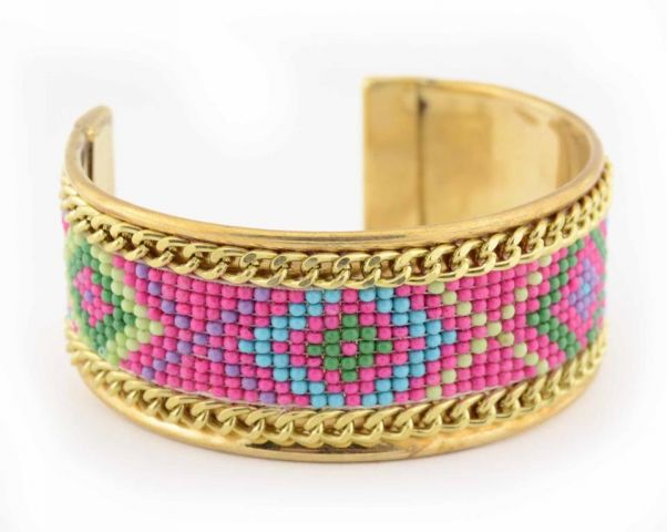 PULSERA BRONCE BEADS TRIBAL ROSA