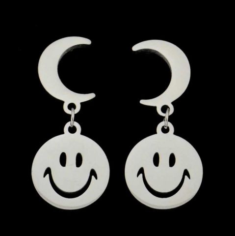 PENDIENTES ACERO ACERO LUNA SMAIL PLATEADO