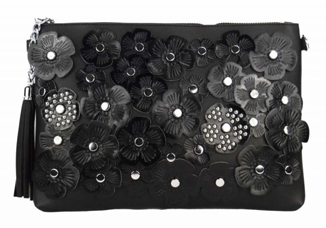 BOLSO FLORES RELIEVE NEGRO