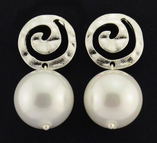 PENDIENTES ESPIRAL + PERLA PLATEADO