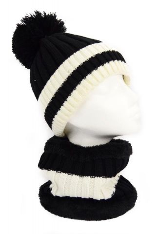 CONJUNTO GORRO + BUFF RAYAS NEGRO