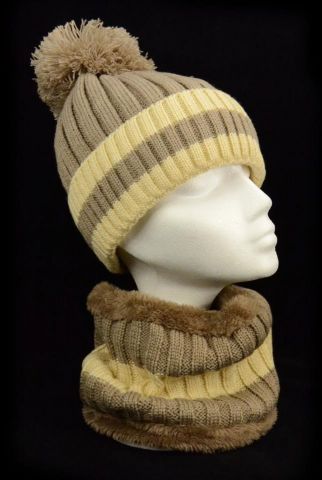 CONJUNTO GORRO + BUFF RAYAS CAMEL