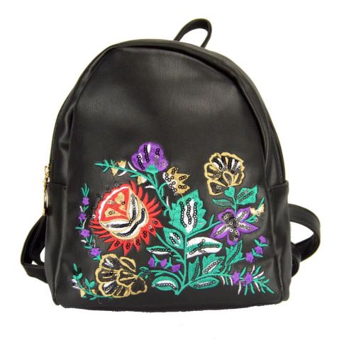 MOCHILA MINI FLORES BORD. NEGRO