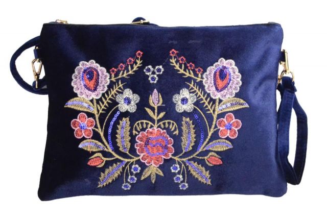 BOLSO SOBRE FLORES BORD. AZUL