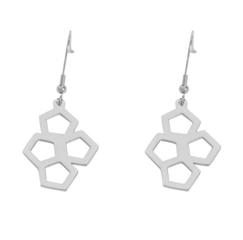 PENDIENTES ACERO PENTAGONO BLANCO