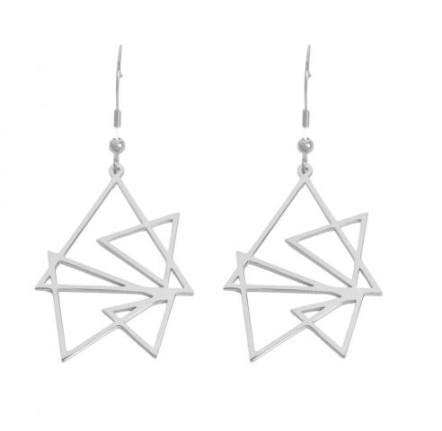 PENDIENTES ACERO TRIANGULOS BLANCO