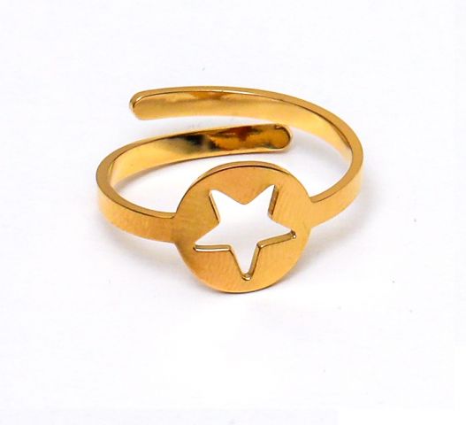 ANILLO ACERO ESTRELLA HUECA CHAPADO