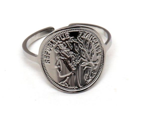 ANILLO ACERO MONEDA BLANCO