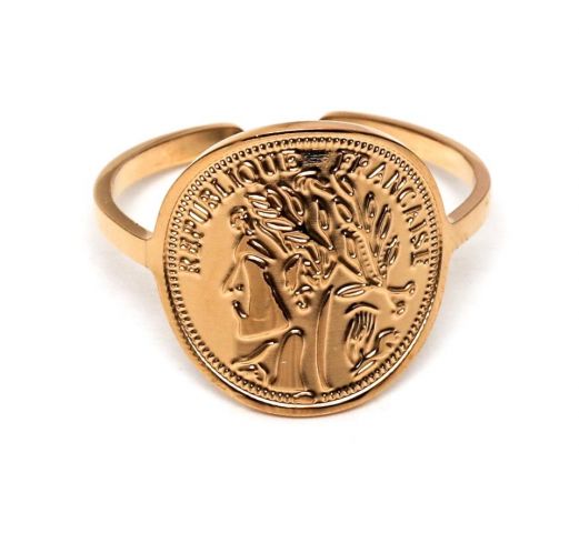 ANILLO ACERO MONEDA CHAPADO