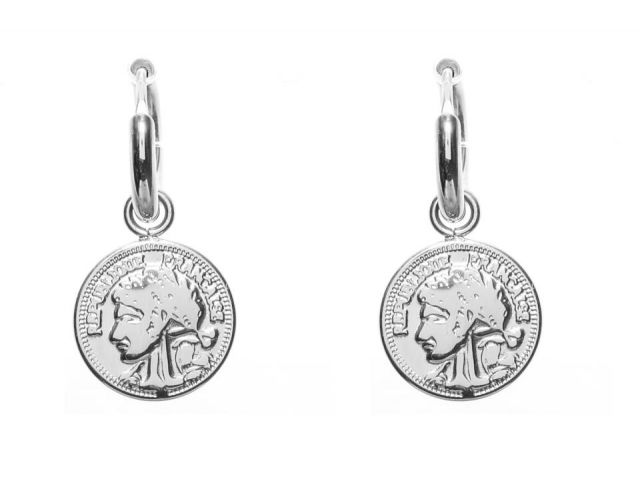 PENDIENTES ACERO ARO MONEDA  BLANCO