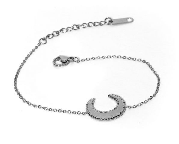 PULSERA ACERO LUNA PUNTEADA BLANCO